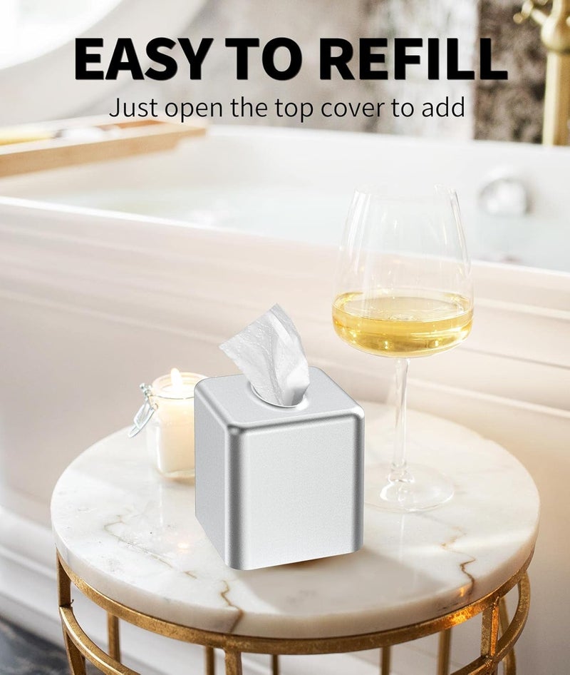 Livelab Tissue Box Cover, Square Metal Tissue Box Holder Modern Decor Facial Napkin Holder Tissue Box Dispenser for Bathroom Vanity Countertop, Living Room, Bedroom, Office - Silver - Image 3